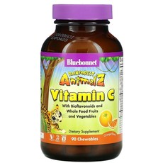 블루보넷 뉴트리션 Super Earth Rainforest Animalz 비타민C 천연 오렌지 맛 동물 모양 츄어블 90정옵션확인필수