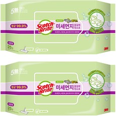 3M 베이직 미세먼지 물걸레 청소포 더블액션 플러스 표준형 25매입, 2개