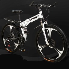 urkoteer 접이식 산악자전거 남녀공용 MTB 자전거, 24인치 24속, 접이식-스포크 휠 화이트 사은품 증정