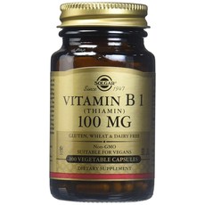 솔가 비타민 B1 (티아민) 100mg 베지터블 캡슐 글루텐 프리 비건, 100개입, 1개