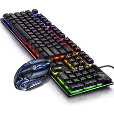 유선 비 기계식 키보드 PC 게이머 마우스 키트 올리브색 스위치 키캡 RGB 백라이트, 카멜색