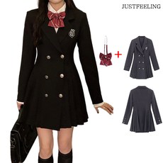 JUSTFEELING 스쿨룩 셔링 빅사이즈 정장원피스 S-4XL 소녀 허리조임 숏스커트
