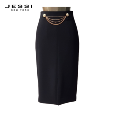 제시뉴욕 금장 체인 미디 스커트 (JA9-NSSQ1580-블랙)