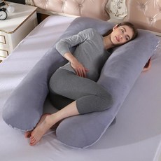 u자형바디필로우 임산부 위한 순면 수면 지원 베개 전신 출산 베개 측면 침목 침구, 벨벳 그레이