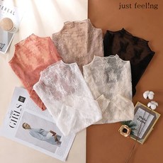 just feel!ng 여성 레이스티 망사티 루즈핏 티셔츠 프릴 브라우스 시스루 긴팔티 1+1