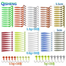 [QISHENG]소프트베이트 쉐드 윙 그럽 윙 낚시 웜바늘 세트, 1.3g*50종+0.6g*50종+20종낚시 웜바늘