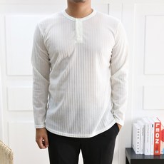 바이클래식 머슬핏 골지 라운드 헨리넥 긴팔 티셔츠