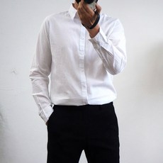 남성용 프리미엄 캐주얼 면 린넨 기본핏 긴팔 셔츠