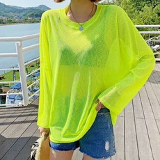 korea1688 여성 휴가용 망사 투명 긴팔 쿨링 티셔츠 여름 물놀이