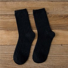 울보울 등산용 양말 2020 가을 겨울 울 두꺼워 따뜻한 기본 단색 리브 느슨한 스택 기본 여성 겨울 퍼지 스마트 메리노 작업용 겨울 방한, 35  42, 검은 색