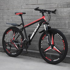 Juhoo 산악 자전거 26인치 24단변속 MTB 변속 기계식 디스크 브레이크 합금 일체형 휠, 블랙+레드