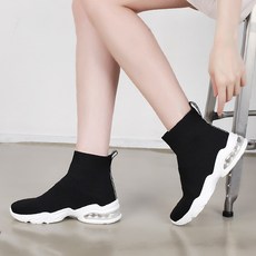 5cm 푹신한 에어 쿠션 키높이 여성 삭스 슈즈 스니커즈 앵클 부츠 스판 통굽 운동화 여자 여성용 슬립온 굽높은 신발 굽있는 하이 탑 런닝화