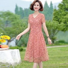 단아한 어머니 여름 드레스 반팔 마담 중년 여성 원피스 50-70대 동창회 모임의상-80748