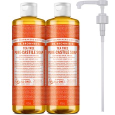 닥터브로너스 티트리 퓨어 캐스틸 솝 세안 바디 클렌저 475ml x 2 + 펌프, 1개입, 1세트
