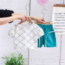베베초롱 여아여름신상품 화사한여아양기체크레이스벌룬라운드맨투맨세트