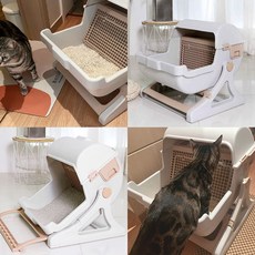 고양이 반자동 화장실 사막화방지 캣토일렛 베이지