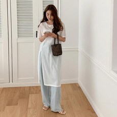 다잇템_패션 여자 비침 SS 롱 반팔 니트 원피스