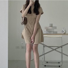 셔츠 카라 핀턱 4부 반팔 슬림 미니 원피스