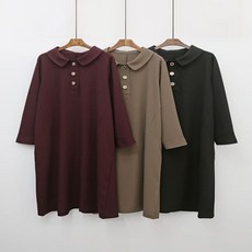 여자 마인 골드 단추 이중카라넥 중년 롱원피스