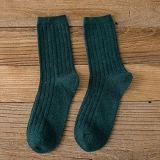 울보울 등산용 양말 2020 가을 겨울 울 두꺼워 따뜻한 기본 단색 리브 느슨한 스택 기본 여성 겨울 퍼지 스마트 메리노 작업용 겨울 방한, 35  42, 초록