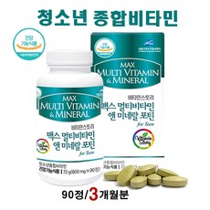 비타민스토리 맥스 멀티비타민 미네랄 포틴 청소년영양제 성장기 중학생 고등학생 수험생 청소년 종합비타민 피로회복 비타민A 비타민D 초유 DHA 종합영양제 식약처인증, 90정  1통