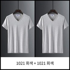 남자 여름 솔리드 V 넥 반팔 티셔츠 2 개