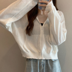 데이홀릭 여성 여름 제이니 간절기 시스루 숏 후드집업