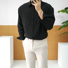 로니제이 남자 봄 가을 오버핏 무지 포켓 구김적은 링클프리 카라 셔츠 빅사이즈