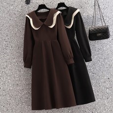 안안씬 여성 빅사이즈 하객룩 긴팔 원피스 데일리 베이직