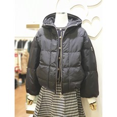 샤틴 라인 배색 후드넥 거위털 구스 다운 패딩 S224B811