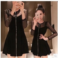 이유무무 블랙시스루 미니 플레어 원피스