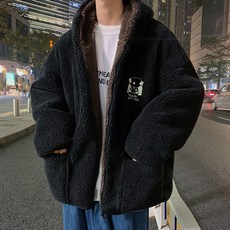 101317 남성 램 울 재킷 후리스 코튼 패딩 후드 느슨한 BF 특대 홍콩 윈드 인 램 울 재킷