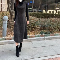 잇츠스타일 브이넥 모직 롱원피스