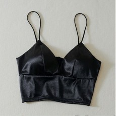반팔패딩 한 새틴 크롭 탑 여성 무선 브라렛 크로셰 스파게티 스트랩 티셔츠 가슴 패딩 캐미솔 111347