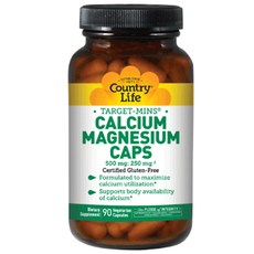 Country Life Vitamins 타겟-민스 칼슘 마그네슘 캡스 500 mg : 250 mg 베지테리안 캡슐, 90개입, 1개