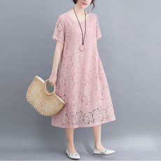 쉬폰 레이스 프릴 반팔 원피스살코기 레이스