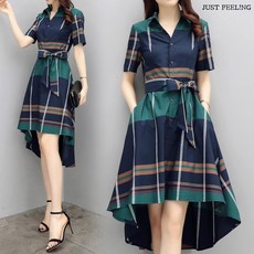 JUST FEEL!NG 셔츠원피스 허리리본 S-3XL 슬림핏 우아한 출근룩 반팔 원피스
