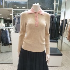 온앤온 카라 배색 슬림 골지 니트 NJK2WPB45