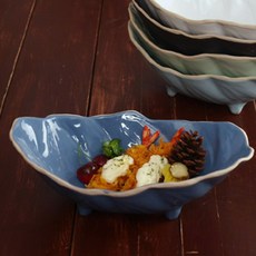 도자기 타원볼 떡볶이 갈비찜 샐러드 예쁘게 담기 국내산 세라믹 핸드메이드, 코발트블루