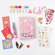 비밀일기장 만년다이어리 고급 다이어리꾸미기세트 6공 다이어리, 6공 다이어리꾸미기세트 핑크