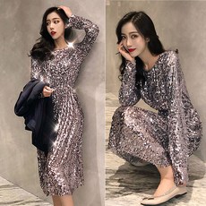 시선강탈 화려한 스팽글 2부드레스 시상식드레스 클럽룩 빅사이즈홀복 봄원피스 2XL까지
