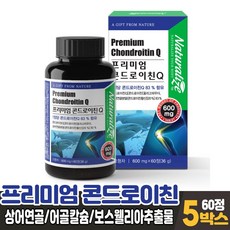 프리미엄 콘드로이친 정 고함량 상어연골 콘드로이틴 콘트로이친 83% 고순도 어골칼슘 보스웰리아 추출 분말 상큼한 요그르트맛 알약 케이스 포함, 5개, 60정(알약케이스)
