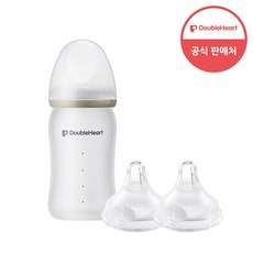 더블하트 실리콘 유리젖병 160ml(노꼭지)+젖꼭지 택1, 유리젖병 160ml+젖꼭지SS단계 1개입X2