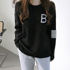 바이단미 여성용 스웨터 레터링 배색 박시 니트