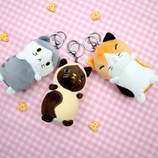 1+1 모찌 쫀득 고양이 인형 키링 스퀴즈볼 말랑 스트레스 해소 우정 커플 생일 선물, 치즈고양이, 샴고양이