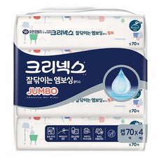 크리넥스 잘닦이는 엠보싱 점보 캡형 물티슈 70매x4팩, 1팩, 4개