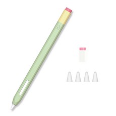 애플펜슬 2세대 레트로 실리콘 케이스 1개 + 캡 추가 1개 + 펜촉 보호캡 2개, 그린