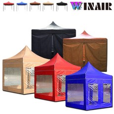WINAIR 리뷰이벤트 국내 당일발송 프리미엄 끈타입 접이식 천막 지붕+프레임+바람막이(일반/투명) 행사용 캠핑용 방수 그늘막텐트, A세트(지붕+프레임), 2mx2m, 블랙