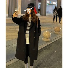 누빔 양털 여성 루즈핏롱코트 퍼프 양모 단추 라인 포켓 아우터 헤링본 톰보이