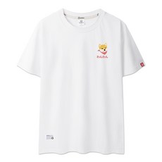 엘빈클로 남녀공용 귀여운 시바 강아지 자수 반팔 티셔츠 AT3268
